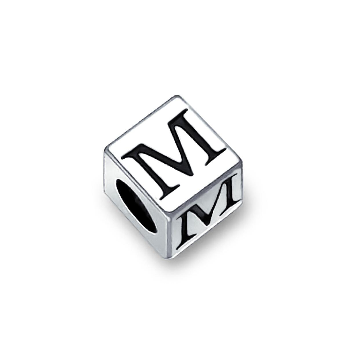 Alphabet Initial Square Block Letter Bead Charm .925 Sterling Silver - Silver s