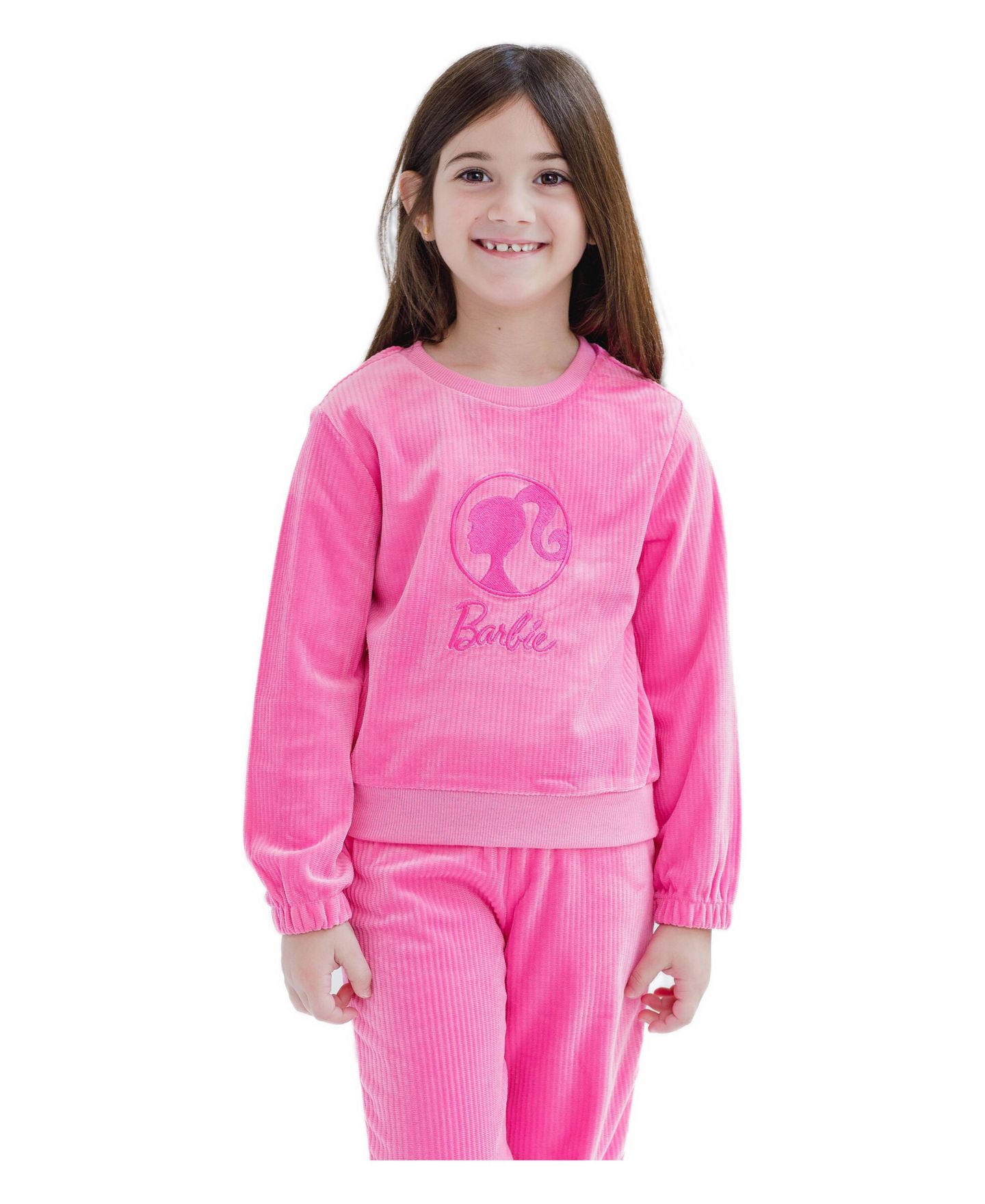 Детский комплект Barbie Girls' Velour 2-Piece Sweatshirt and Pants Set, цвет: Розовый — фото 2