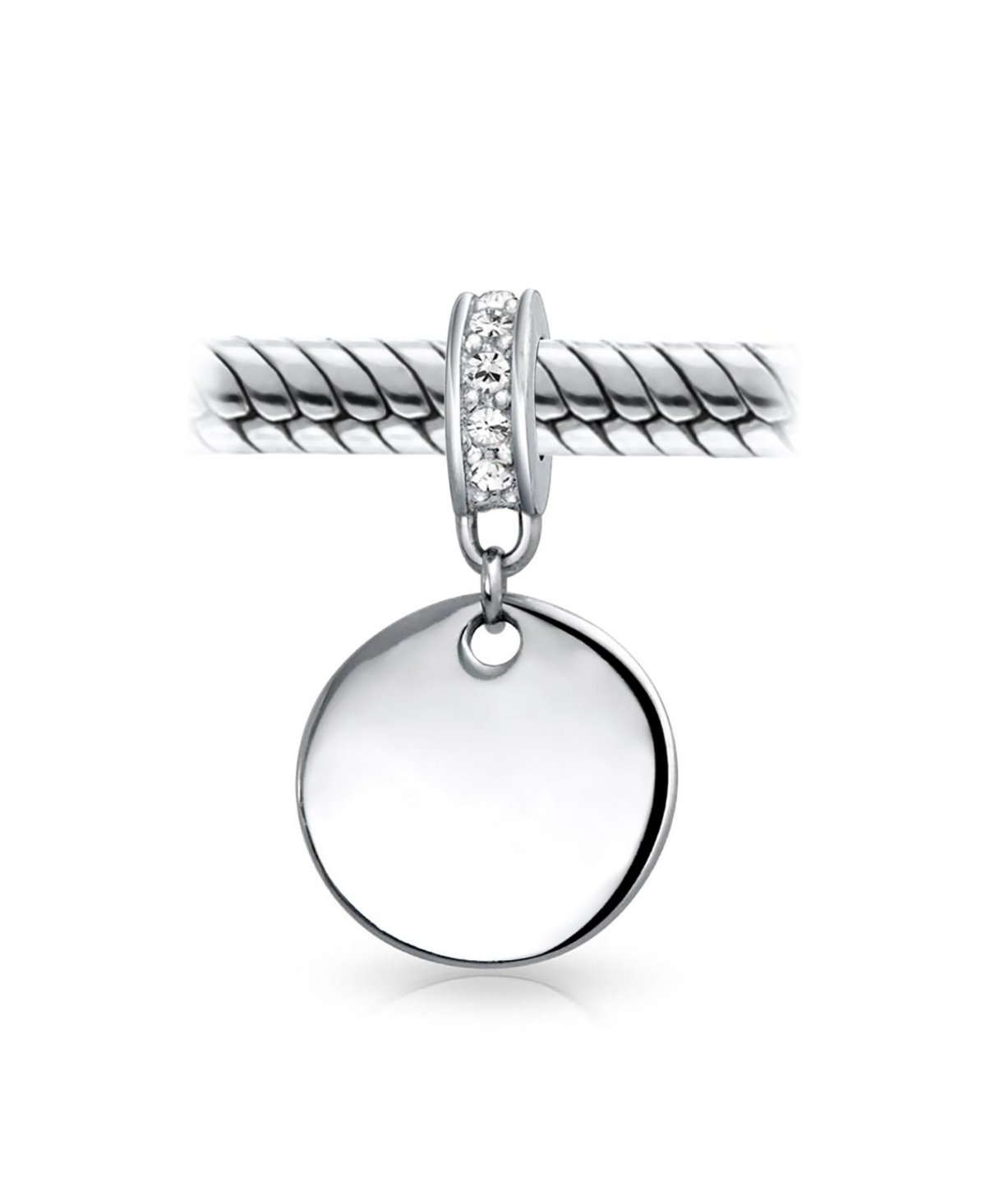 Bling Jewelry Crystal Accent Bale Dangle Round Circle Disc Shaped Charm Bead For Women .925 Sterling Silver European Bracelet