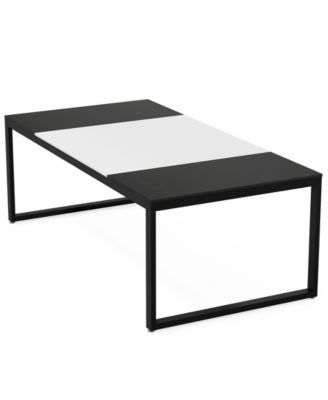Siy Dining Table, 71 Inch Rectangular MDF Top, Cross Metal Base, Black main image 1