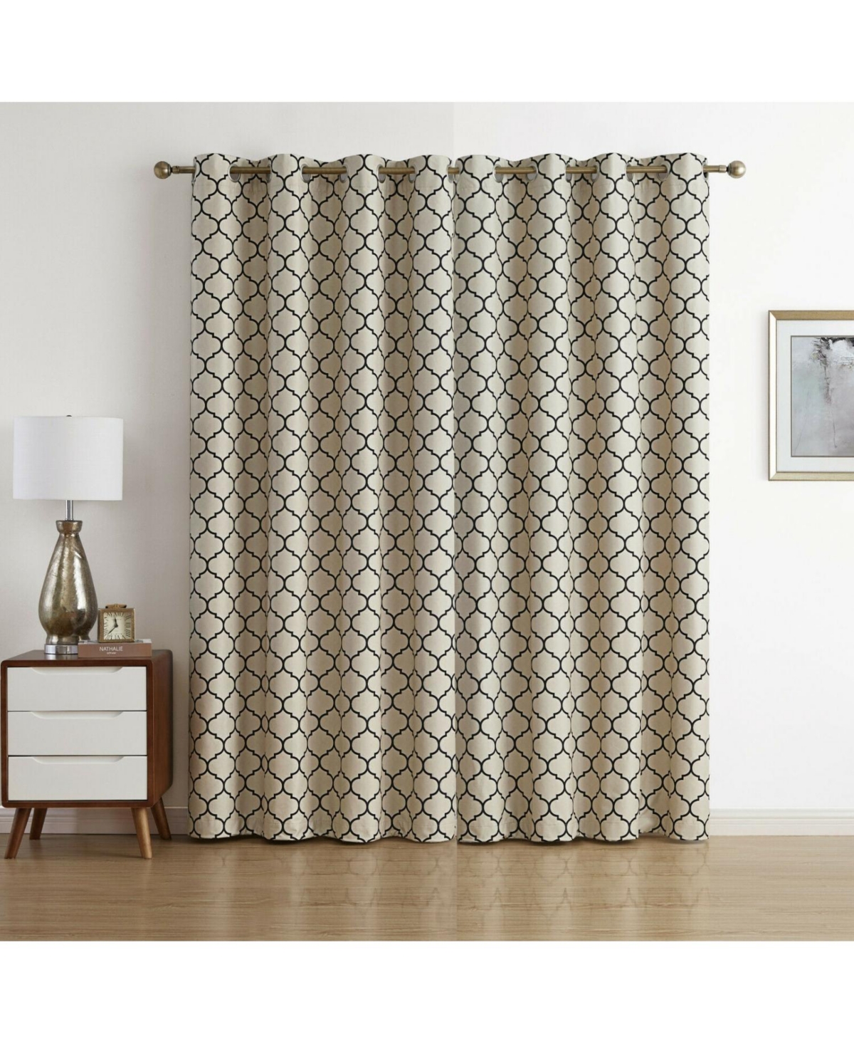 Kate Aurora Chic Living 100% Max Blackout Trellis Clover Thermal Curtains - 52 in. W x 63 in. L, White