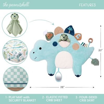 Dino Tummy Time Mat and Security Blanket Crib Bedding Set, 4-Piece Set