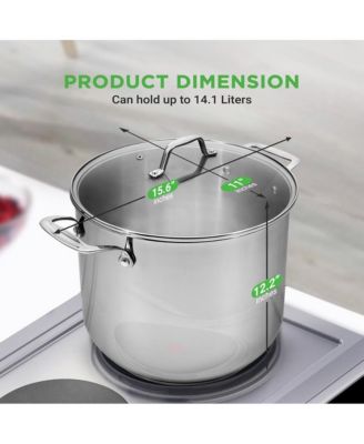 Stainless Steel Cookware Stockpot - 15 Quart, Heavy Duty Induction Pot, Soup Pot With Lid