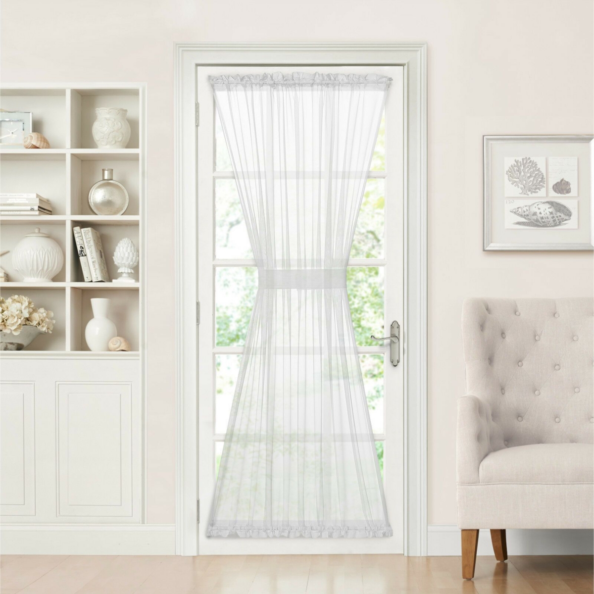 Luxurious Batiste Sheer French Door Curtain Panel With Tieback - Beige