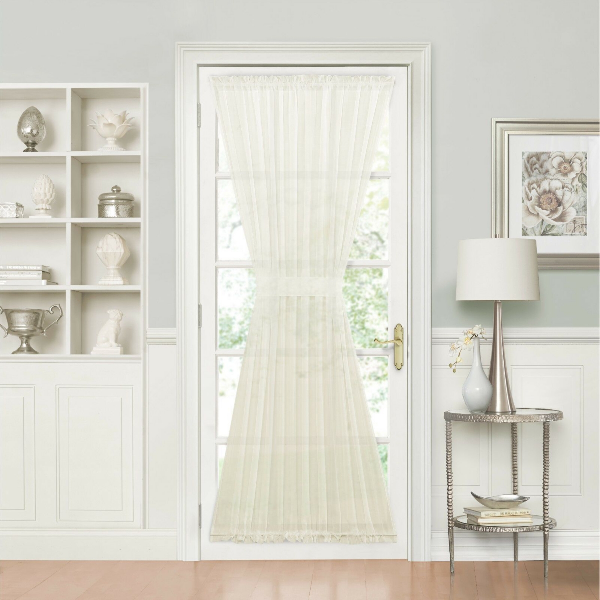 Luxurious Batiste Sheer French Door Curtain Panel With Tieback - Beige