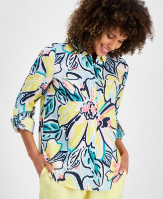 売れ筋商品|||チャータークラブ カットソー トップス レディース Women's Button-Down Roll-Tab-Sleeve Woven 100% Linen Top, Exclusively at Macy's Intrepid Blue Charter Club Women's Button-Down Roll-Tab-Sleeve Woven 100