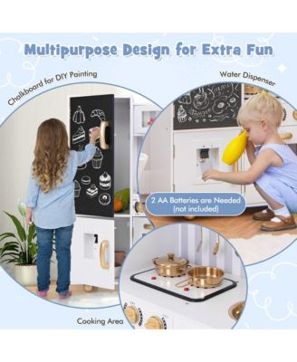 Play Kitchen Toy Set w/ Chalkboard Oven Sink Faucet Stove Water Dispenser