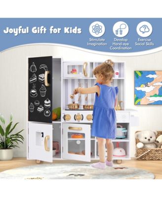Play Kitchen Toy Set w/ Chalkboard Oven Sink Faucet Stove Water Dispenser