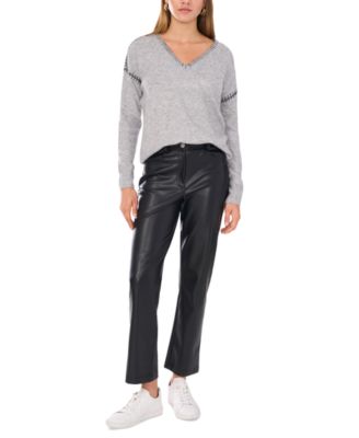 Vince Camuto - Women's Whip-Stitch Trim V-Neck Sweater