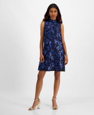 Robbie Bee - Petite Sleeveless Sequined Lace A-Line Dress