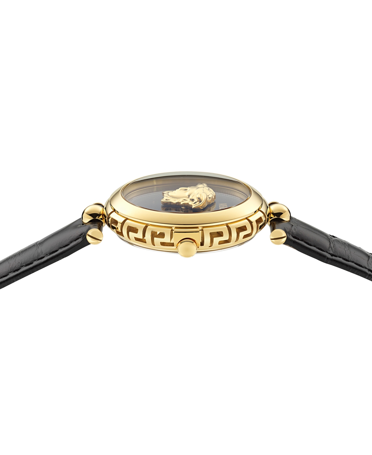 Shop Versace Women's Swiss Medusa Heritage Black Leather Strap Watch 38mm In Gold