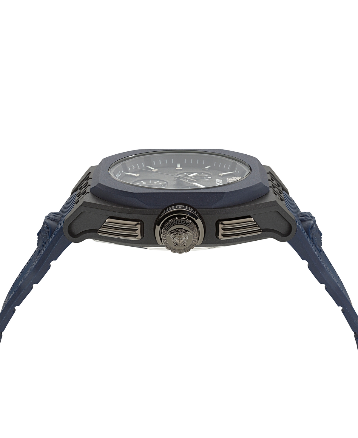 Versace Men's Swiss Chronograph Blue Silicone Strap Watch 44mm In Black