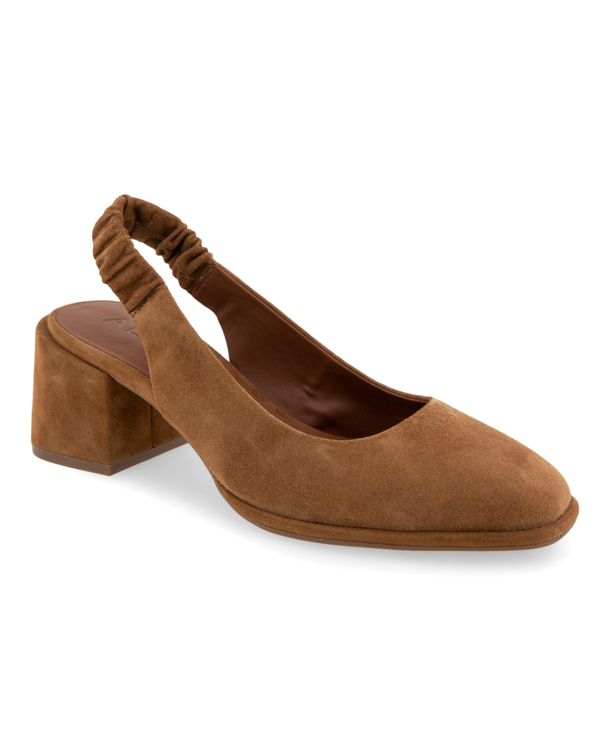 Shop Aerosoles Women's Altona Slingback Block Heel Pumps In Brown Tobacco Suede