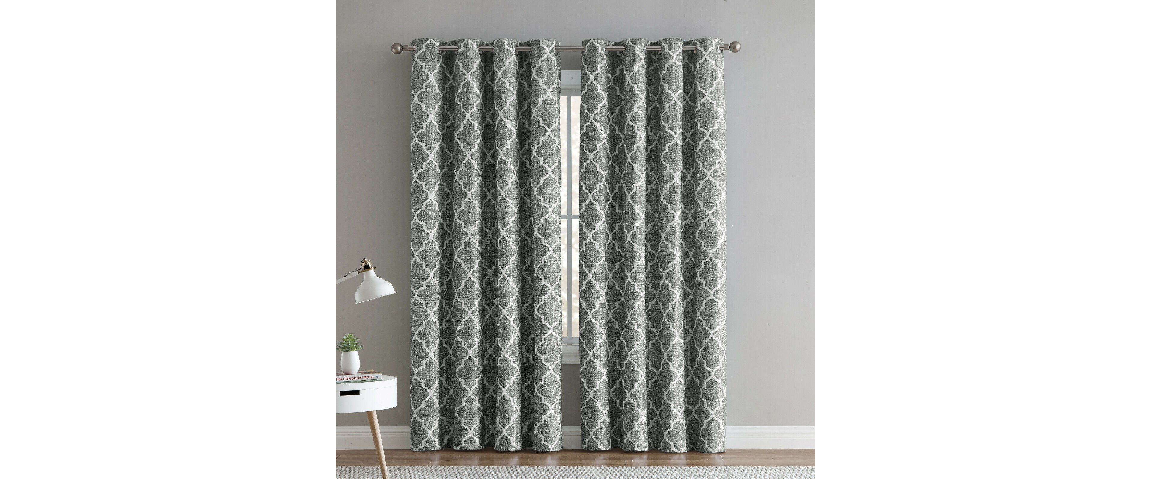Kate Aurora 2 Piece 100% Full Blackout Trellis Grommet Top Window Curtain Panels