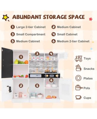 Play Kitchen Toy Set w/ Chalkboard Oven Sink Curtain Microwave Water Dispenser