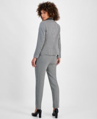 Kasper Houndstooth Print Double Breasted Jacket Matching Pants In Black,white