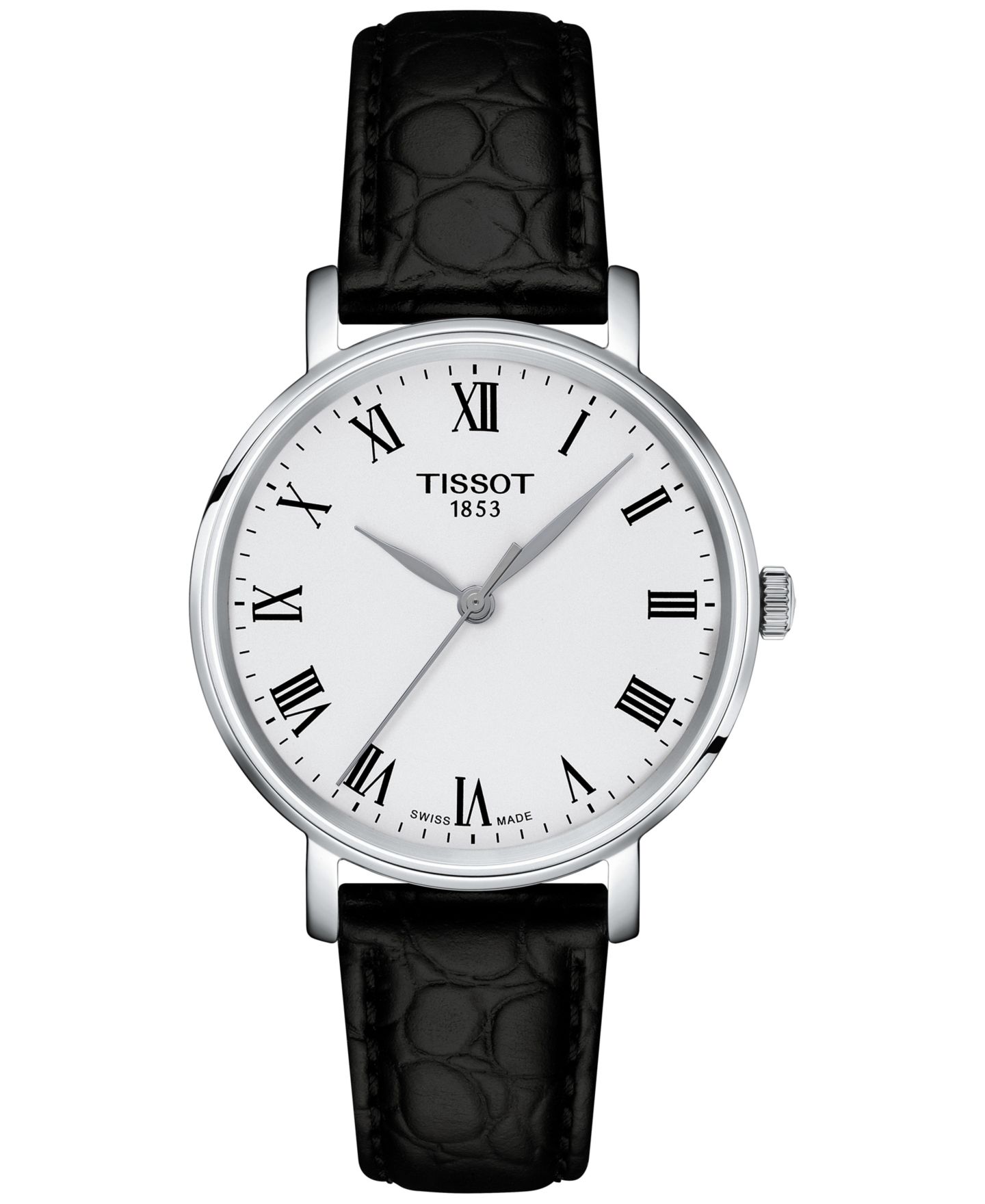 Женские часы Tissot Swiss Everytime Black Leather Strap Watch 34mm — фото 1