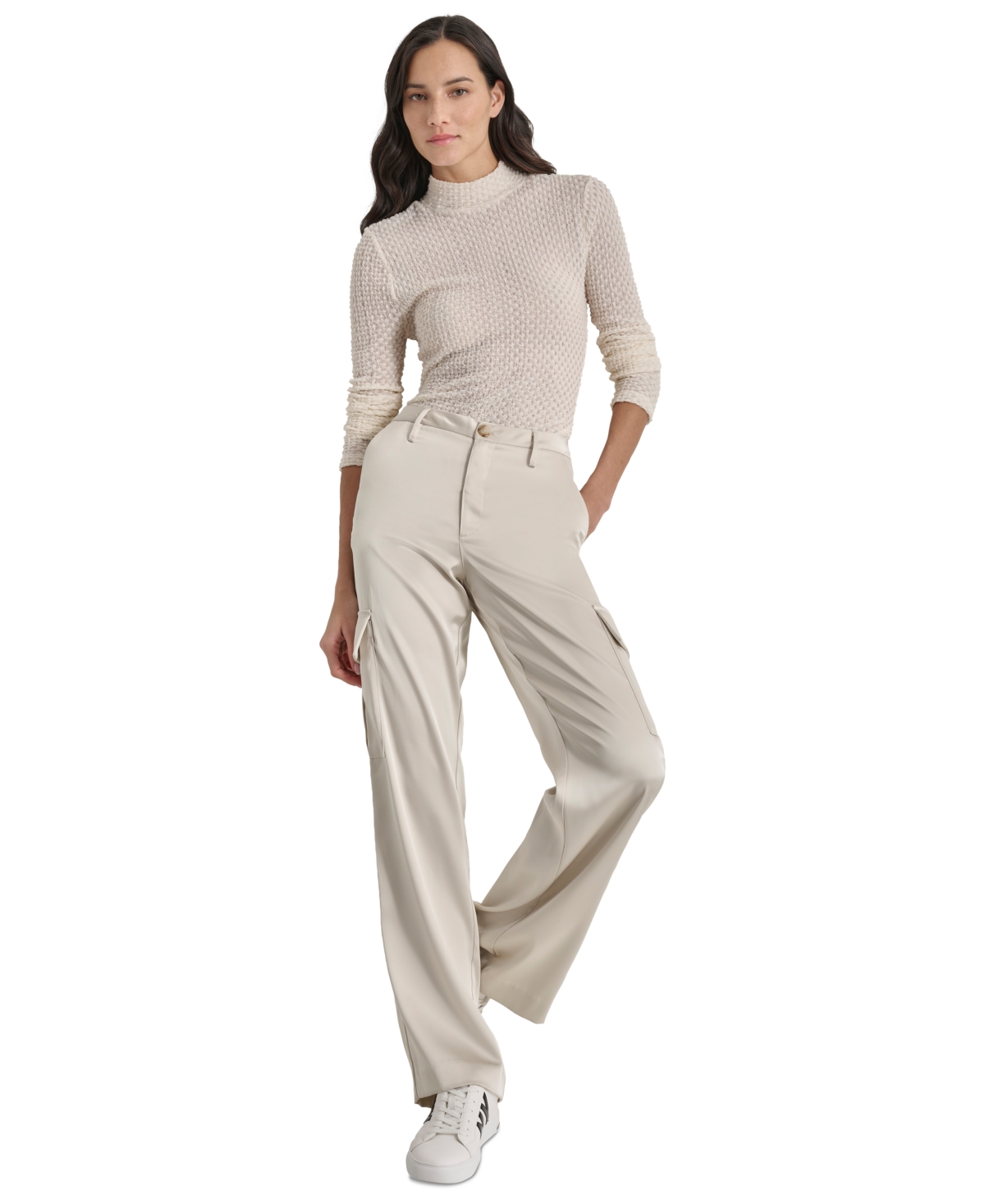 Dkny Jeans Women's Stretch Satin Cargo Wide-leg Pants In D5k - Lt City Khaki