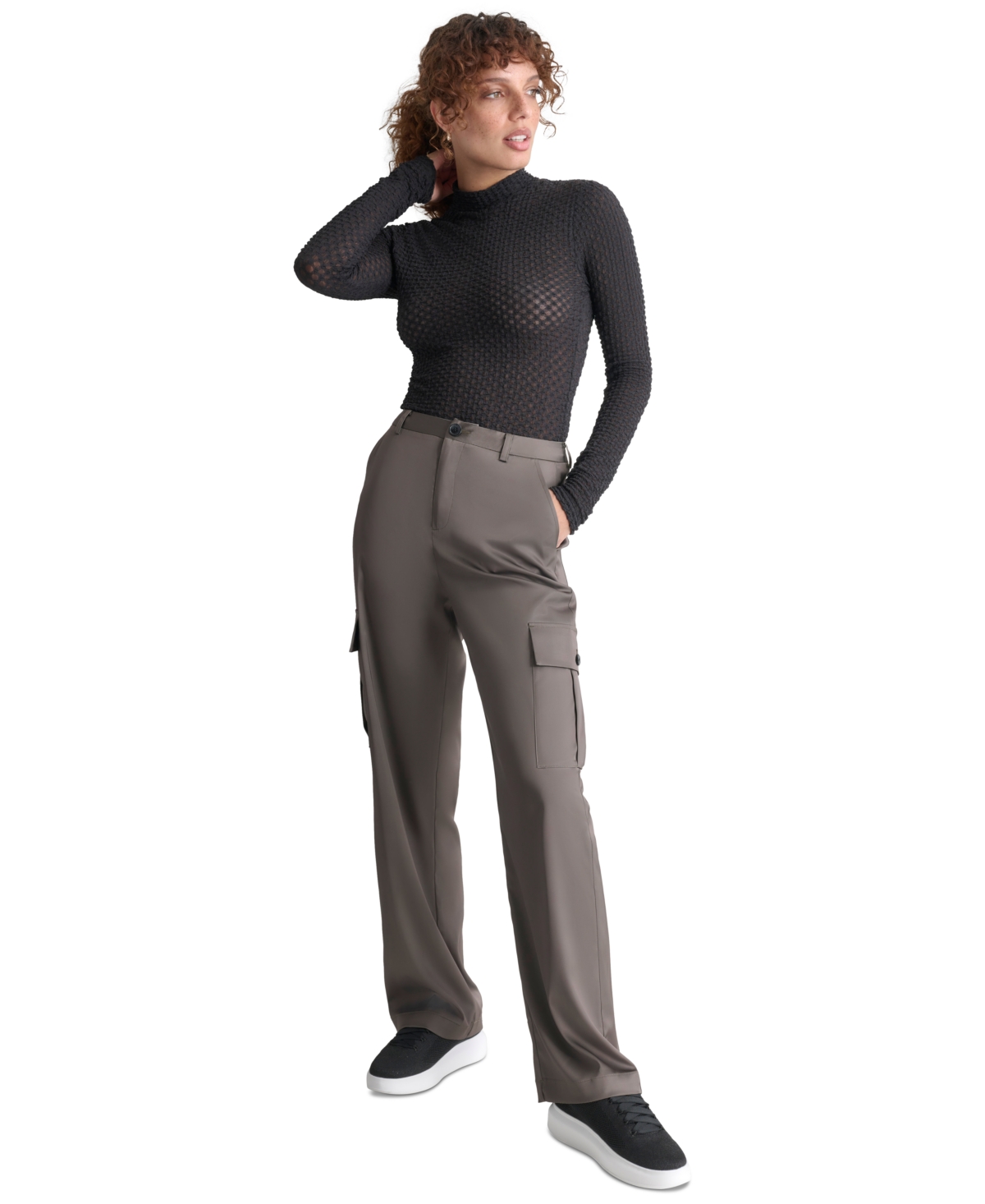 DKNY JEANS WOMEN'S STRETCH SATIN CARGO WIDE-LEG PANTS 