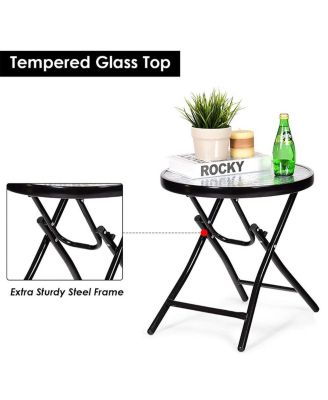 3 Pieces Outdoor Folding Rocking Chair Table Set with Cushion