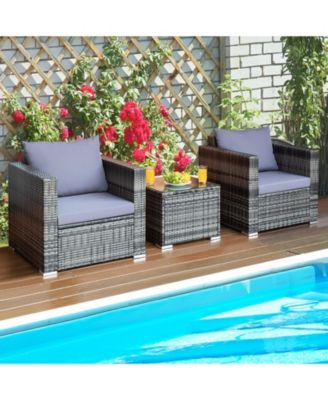 3 Pieces Patio Rattan Furniture Bistro Sofa Set with Cushioned