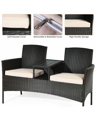 Patented Modern Patio Set with Built-in Coffee Table and Cushions