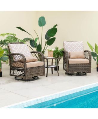 3 Pieces Outdoor Wicker Conversation Set with Tempered Glass Coffee Table