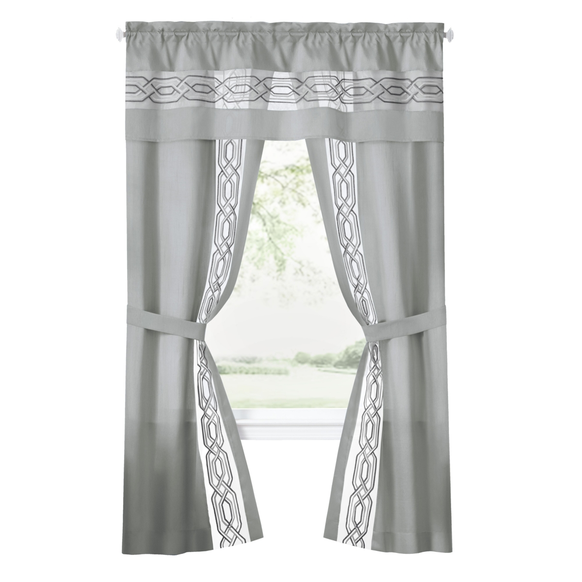 Kate Aurora Pacifico 5 Piece Rod Pocket All In One Attached Semi Sheer Window Curtain Panels & Valance Set