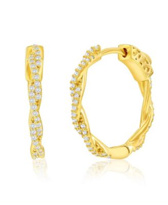 Sterling Silver 21mm Twisted CZ Hoop Earrings