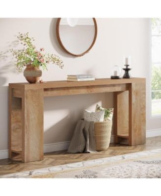 70.9-Inch Extra Long Console Table, Farmhouse Wood Sofa Table Behind Couch, Narrow Entryway Accent Table, Light Oak Brown