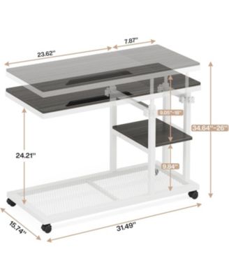 Height Adjustable C Table with Wheels, Mobile Couch Snack Side Table, Sofa Bedside Laptop Stand C Shaped TV Tray