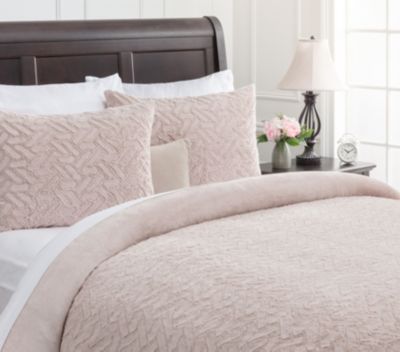 Premium Soft Cloud Faux Fur Duvet Cover Bedding Set Queen Size - 3 Piece Combo Set - Textured Embossed Fuzzy Soft Velvet Mink Bedcover - Zipper Closure Machine Washable - Classy Pink