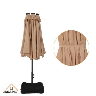 Outdoor Double-Sided Rectangular LED Light Market Umbrella With Base and Cover