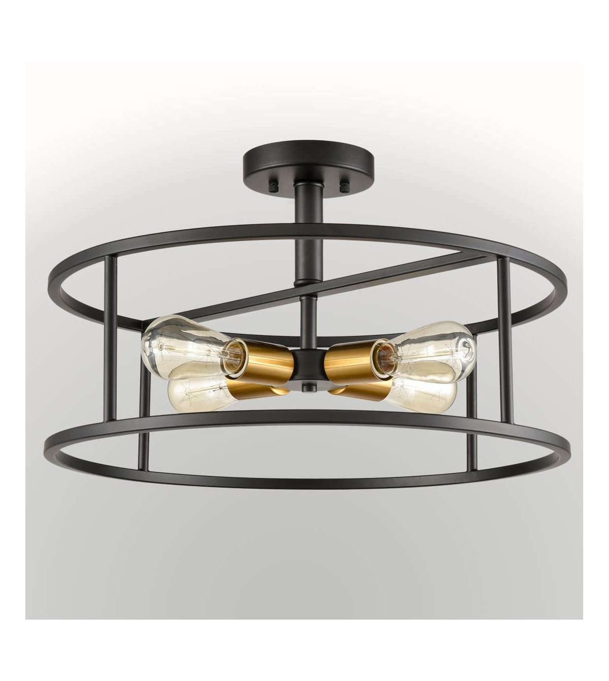 Moose Industrial Black Metal Drum Cage Semi Flush Ceiling Light - Oil-rubbed bronze