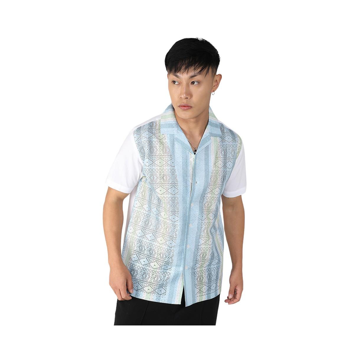 Men's Light Blue & Pale Yellow Fish Eye Ethnic Shirt - Light/pastel blue