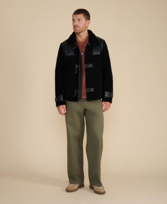 Men's Leather Shearling Jacket with Toggle Buttons