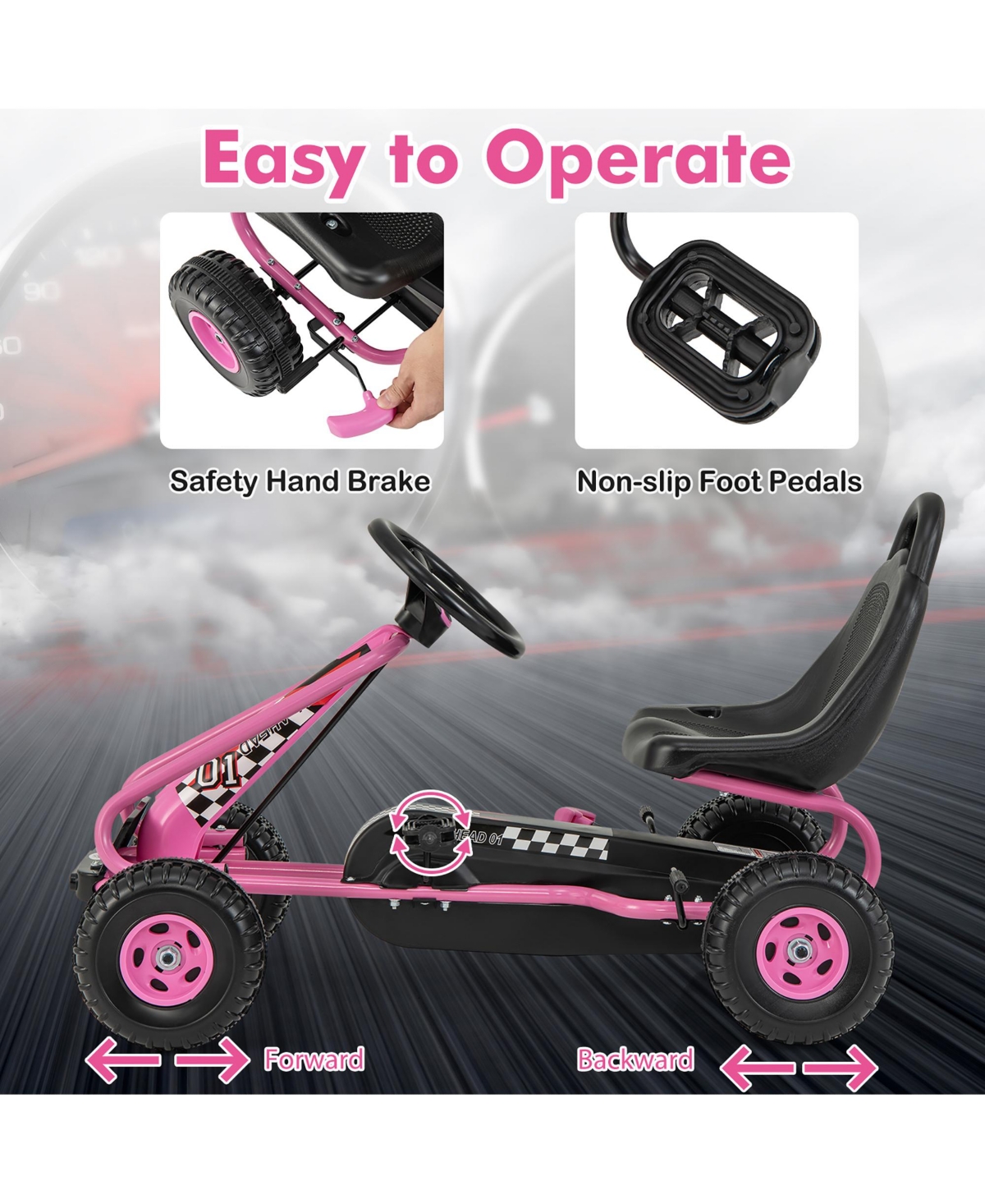 Gymax Kids Pedal Go Kart 4 Wheel Ride On Toys w/ Adjustable Seat Handbrake Red - Red+black