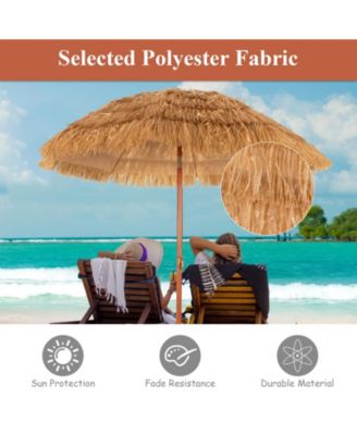 6.5 Feet Portable Thatched Tiki Beach Umbrella with Adjustable Tilt