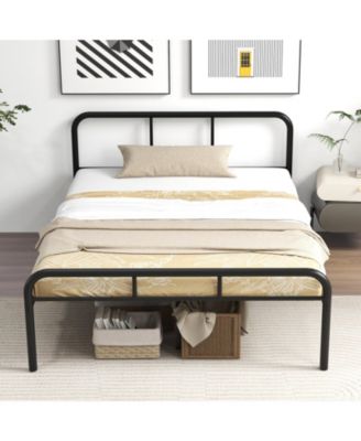 Full Bed Frame with Headboard and Footboard No Box Spring Needed-Black