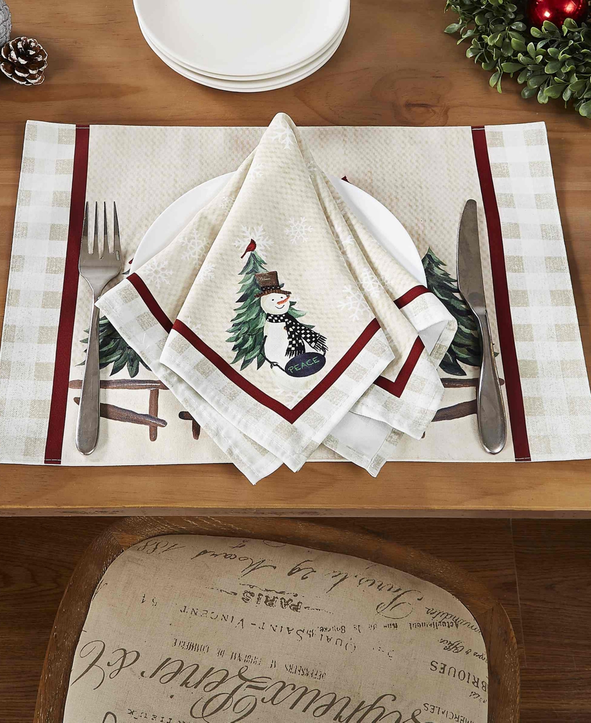 Avanti Country Snowman Polyester 4 Piece Placemat, 13" X 18'' In Multi Color