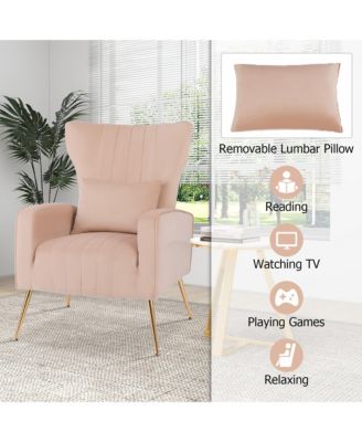  Standard Size  Velvet Upholstery  Wingback Design, Lumbar Pillow, Golden Metal Legs  Accent Chair