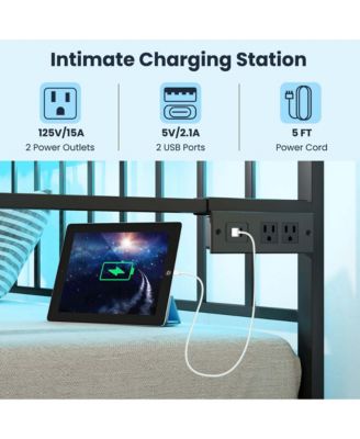 Twin Daybed Adjustable Sofa Bed Frame with Charging Station & LED Lights