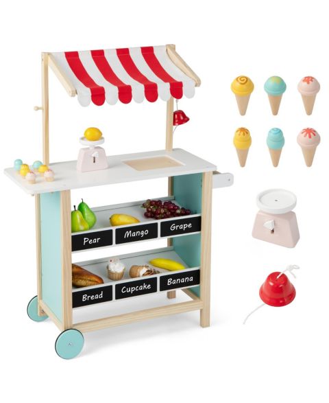 Детские игрушки Costway Ice Cream Cart Wooden Chalkboard 8-Piece Play Stand, Ages 3+, цвет: Assorted Pre-Pack