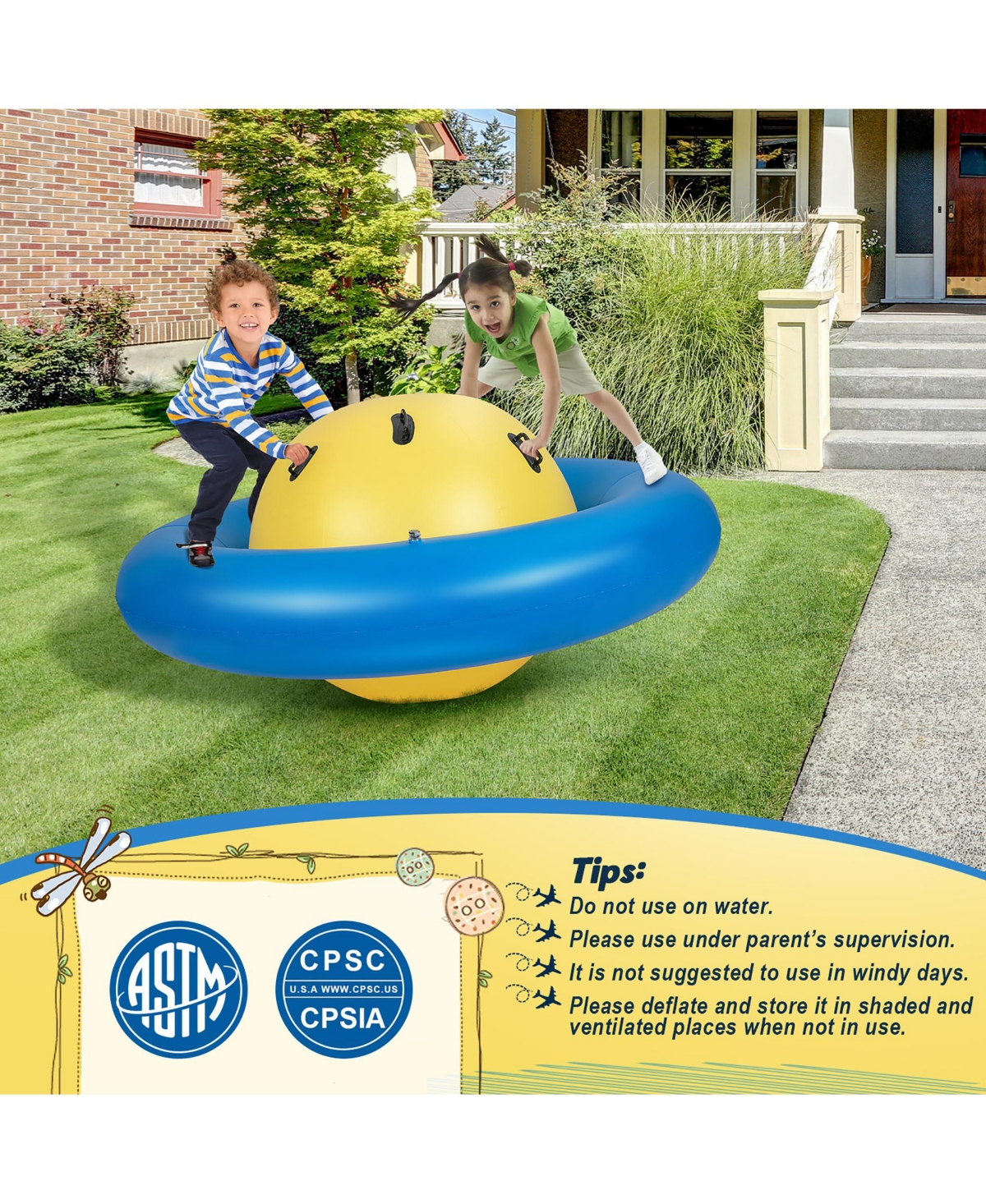 Costway 7.5 Ft Inflatable Dome Rocker Bouncer with 6 Handles Fun Outdoor Game