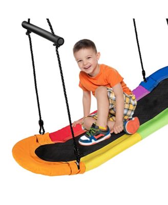 Saucer Tree Swing Surf Kids Outdoor Adjustable Oval Platform Set w/ Handle Green