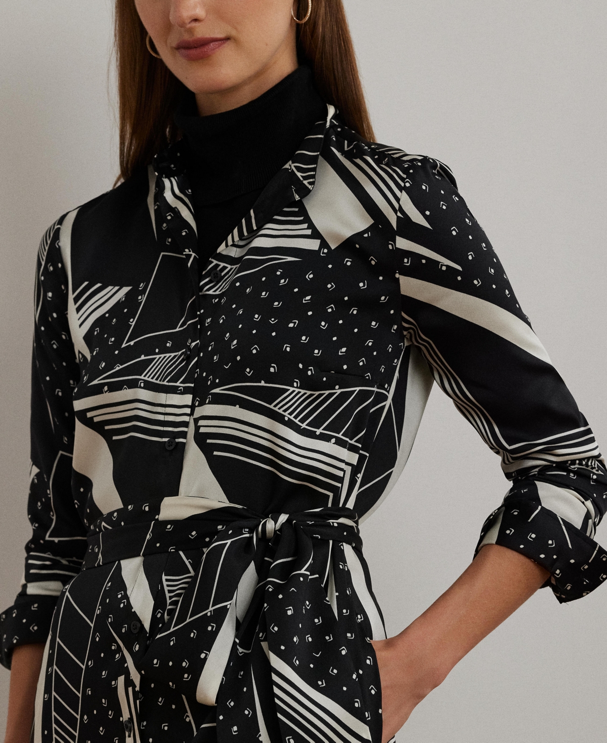 Lauren Ralph Lauren Women's Geo-Print Belted Twill Shirtdress, Regular & Petite