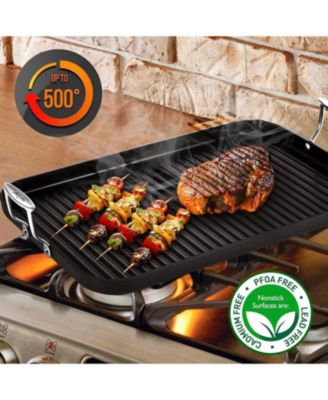 Hard-Anodized Nonstick Grill & Griddle - Dishwasher Safe Nonstick Double Burner Grill Cookware, 20   x 13   -inches