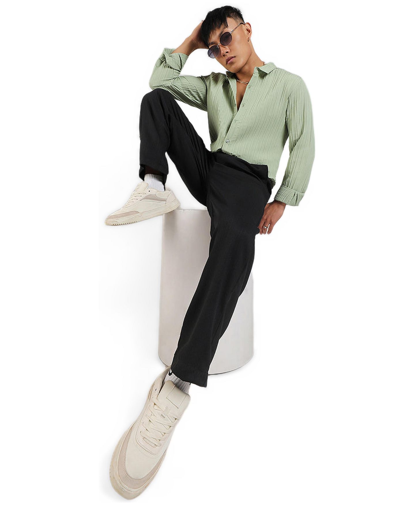 Мужская рубашка Cahoot Campus Sutra Pistachio Green Self-Design Striped, цвет: Зелёный — фото 2
