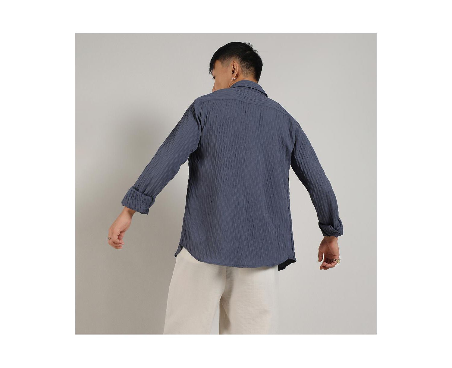 Men's Prussian Blue Crinkled-Weave Shirt
