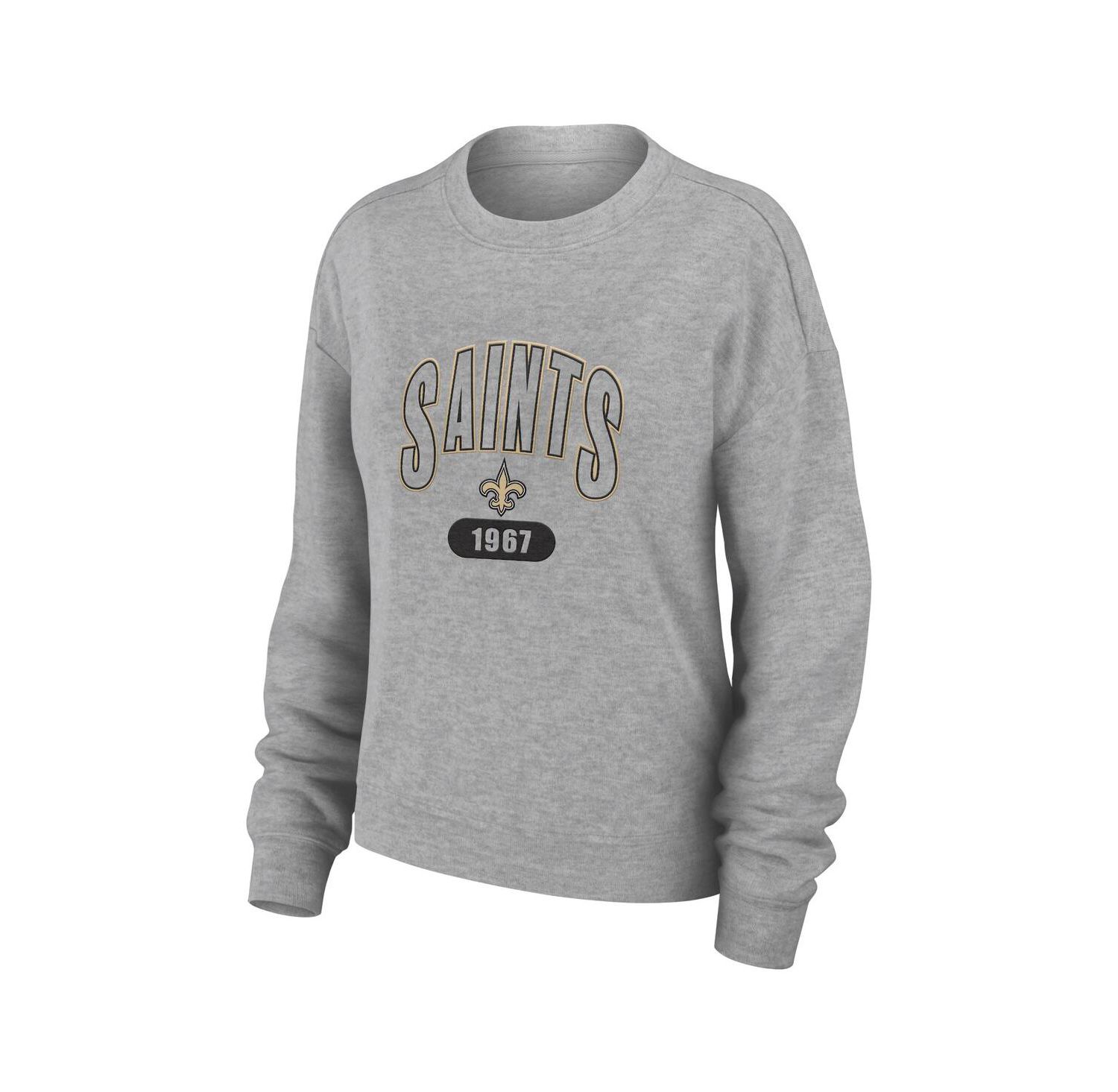 Women's Heather Gray New Orleans Saints Knit Long Sleeve Tri-Blend T-Shirt & Pants Sleep Set